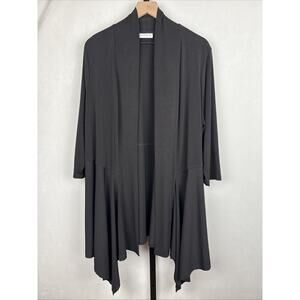 Susan Graver Liquid Knit Open Front Cardigan Women's 2X Black Asymmetric Hem